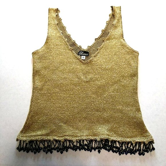 Gold Luxury Hand-Knit Sleeveless Top by Elaris Size Small - Picture 2 of 8